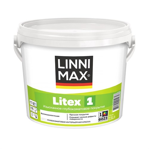 LINNIMAX Краска интерьерная LITEX 1, белая, база 1, 2,5 л 948105646 - фото 10901
