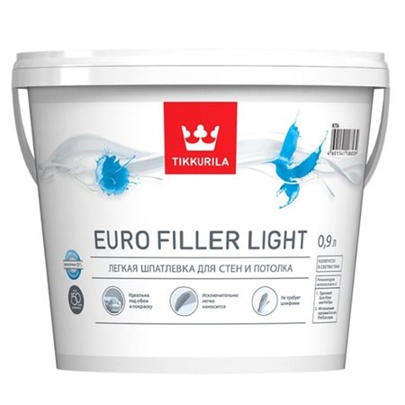 Tikkurila Euro Filler Light Шпатлевка финишная полимерная, 0,9 л 53828 - фото 11423