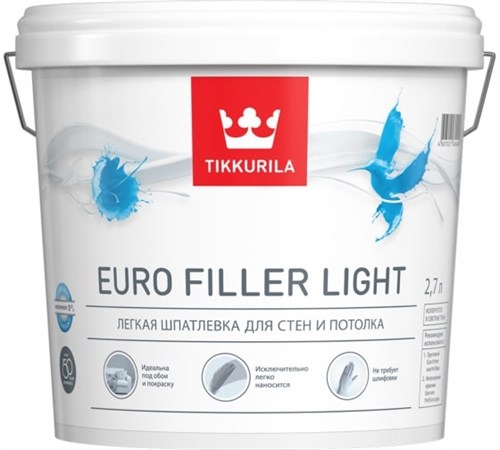 Tikkurila Euro Filler Light Шпатлевка финишная полимерная, 2,7 л 53829 - фото 11424