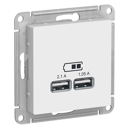 Schneider Electric AtlasDesign Розетка USB встраиваемая, 2,1/1,05 А, 5 В, IP20 (белый) ATN 000 133 - фото 12550