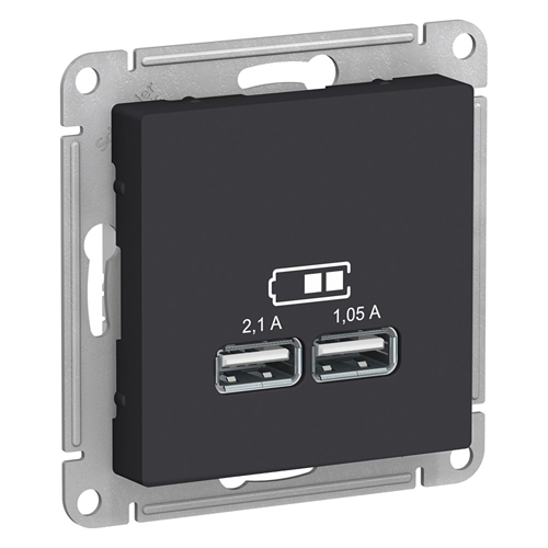 Schneider Electric AtlasDesign Розетка USB встраиваемая, 2,1/1,05 А, 5 В, IP20 (карбон) ATN 001 033 - фото 12551