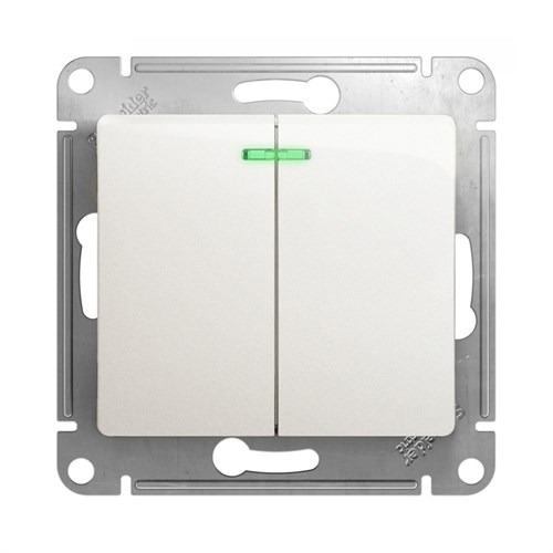 Schneider Electric Glossa Выключатель 2-клавишный с подсветкой, 10А (белый) GSL 000 153 - фото 12788