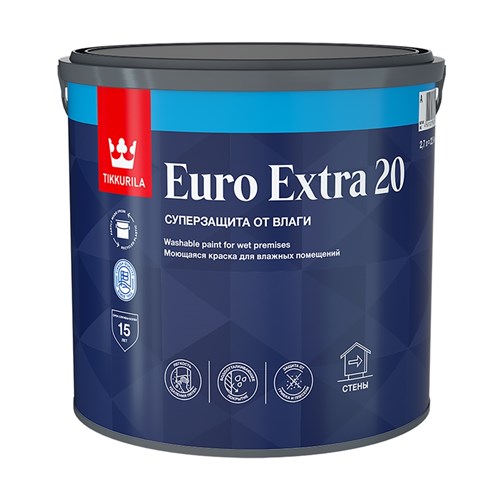 TIKKURILA EURO EXTRA 20 Моющаяся краска для влажных помещений, база А, 2,7 л 700001106 - фото 15000