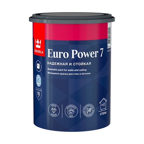 TIKKURILA EURO POWER 7 Интерьерная краска для стен и потолков, база A, 0,9 л 700001118 - фото 15004