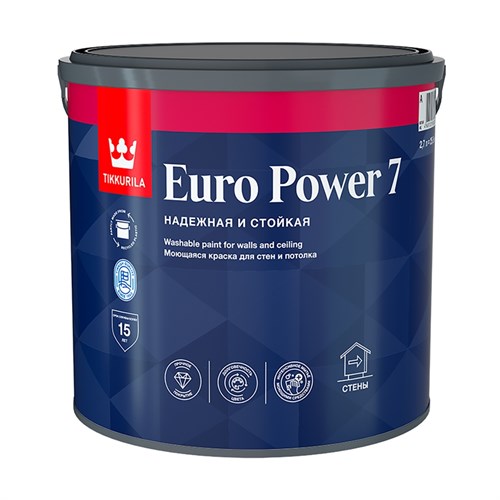 TIKKURILA EURO POWER 7 Интерьерная краска для стен и потолков, база A, 2,7 л 700001120 - фото 15005