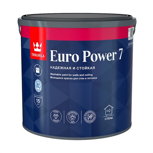 TIKKURILA EURO POWER 7 Интерьерная краска для стен и потолков, база С, 2,7 л 700001123 - фото 15008