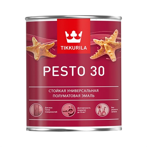 TIKKURILA PESTO 30 Стойкая универсальная полуматовая эмаль, база A, 0,9 л 700001170 - фото 15012