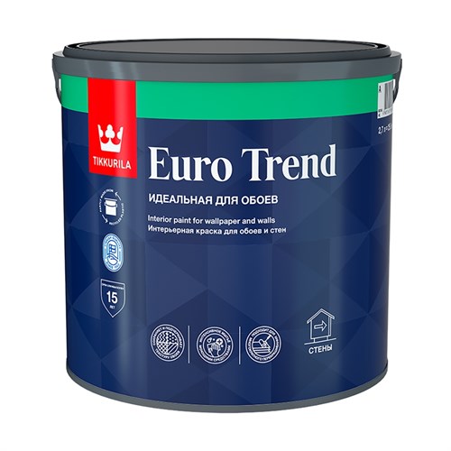 TIKKURILA EURO TREND Интерьерная краска для обоев и стен, база A, 2,7 л 700009617 - фото 15016