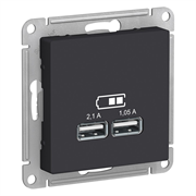 Schneider Electric AtlasDesign Розетка USB встраиваемая, 2,1/1,05 А, 5 В, IP20 (карбон) ATN 001 033