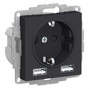 Schneider Electric AtlasDesign Розетка 16А с 2 USB A+A, 5В/2,4А, 2х5В/1,2А (карбон) ATN 001 030