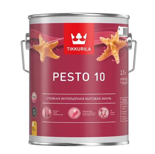 TIKKURILA PESTO 10 Стойкая универсальная матовая эмаль, база С, 9 л 700001169